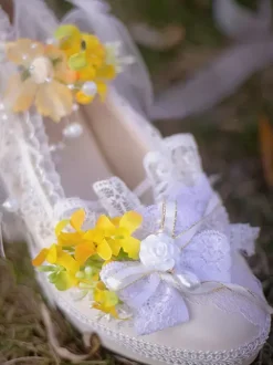Lolita Wedding Dress Lolita Footwear Purple Color Block Lace Flowers Bows Round Toe PU Leather Lolita Pumps