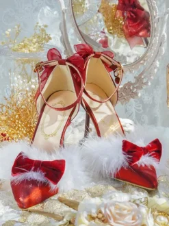 Lolita Wedding Dress Lolita Footwear Red Bows Stiletto Heel Lolita Pumps