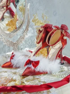 Lolita Wedding Dress Lolita Footwear Red Bows Stiletto Heel Lolita Pumps