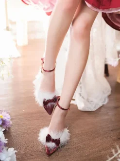 Lolita Wedding Dress Lolita Footwear Red Bows Stiletto Heel Lolita Pumps