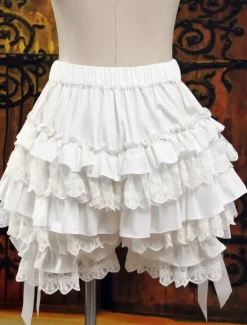 Lolita Bloomers Layered Ruffles Lace Trim Bow Ribbon