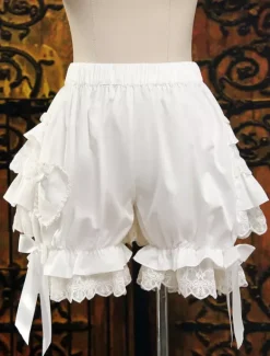 Lolita Bloomers Layered Ruffles Lace Trim Bow Ribbon