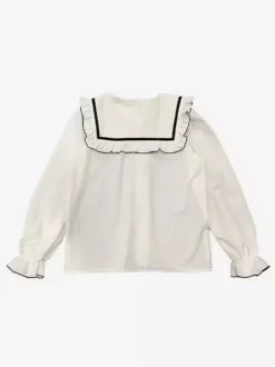 Lolita Blouse Lace Up Ruffles Round Collar Long Sleeve Shirt