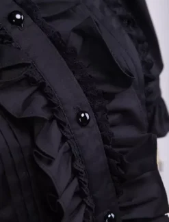 Lolita Blouse Pure Cotton Black Short Sleeves Ruffles Turndown Collar