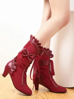 Lolita Boots Bows Kitten Heel Round Toe Lace Up Lolita Shoes