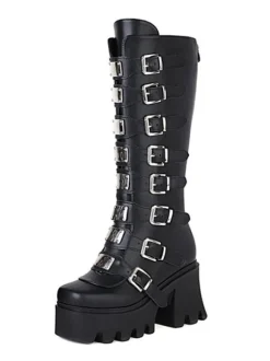 Lolita Boots Round Toe PU Leather Black Lolita Footwear
