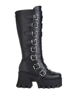 Lolita Boots Round Toe PU Leather Black Lolita Footwear