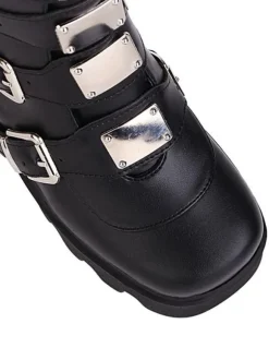Lolita Boots Round Toe PU Leather Black Lolita Footwear