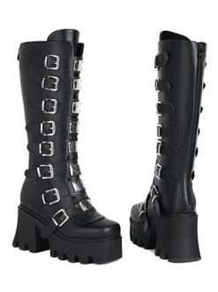 Lolita Boots Round Toe PU Leather Black Lolita Footwear