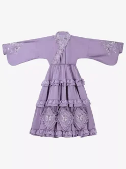 Lolita Dress And Apron Tow-piece Suit Purple Delicate Butterfly And Floral Embroidery Crossover Neckline Lolita Set Dress Apron