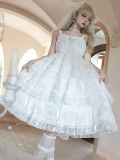 Lolita Dresses Tea Party Style Lolita Skirt Lace Sleeveless Polyester Sweet White