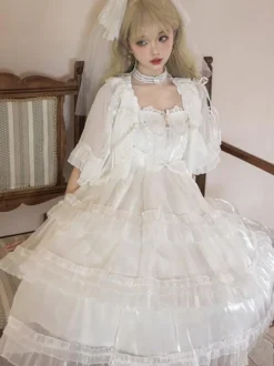Lolita Dresses Tea Party Style Lolita Skirt Lace Sleeveless Polyester Sweet White