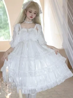 Lolita Dresses Tea Party Style Lolita Skirt Lace Sleeveless Polyester Sweet White