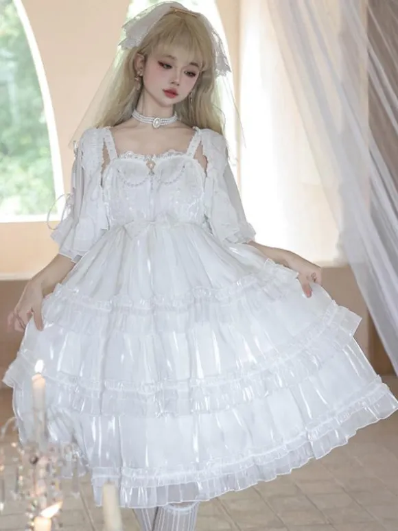 Lolita Dresses Tea Party Style Lolita Skirt Lace Sleeveless Polyester Sweet White
