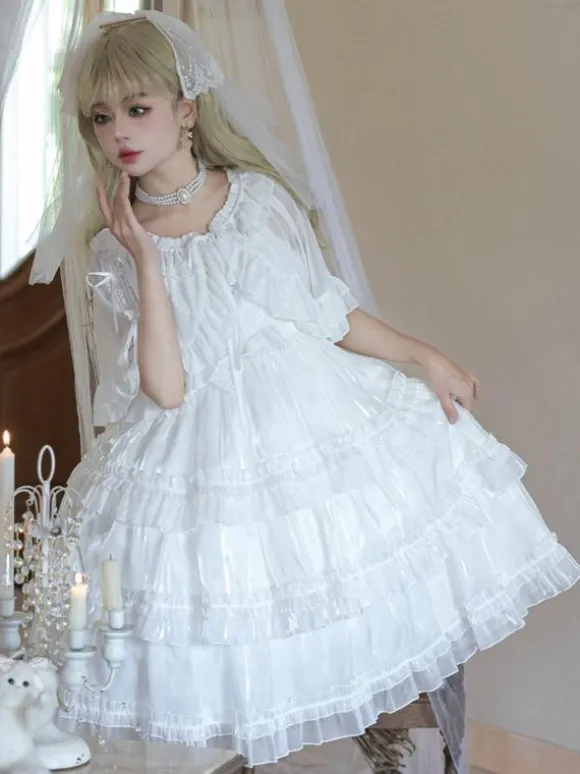 Lolita Dresses Tea Party Style Lolita Skirt Lace Sleeveless Polyester Sweet White