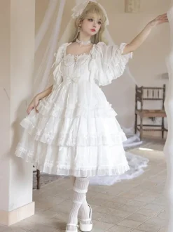 Lolita Dresses Tea Party Style Lolita Skirt Lace Sleeveless Polyester Sweet White