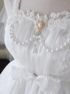 Lolita Dresses Tea Party Style Lolita Skirt Lace Sleeveless Polyester Sweet White