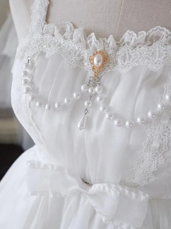 Lolita Dresses Tea Party Style Lolita Skirt Lace Sleeveless Polyester Sweet White