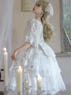Lolita Dresses Tea Party Style Lolita Skirt Lace Sleeveless Polyester Sweet White