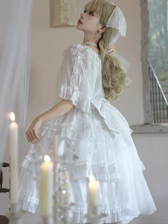 Lolita Dresses Tea Party Style Lolita Skirt Lace Sleeveless Polyester Sweet White