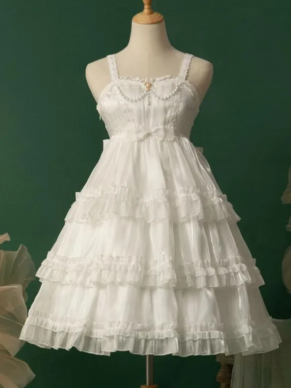 Lolita Dresses Tea Party Style Lolita Skirt Lace Sleeveless Polyester Sweet White
