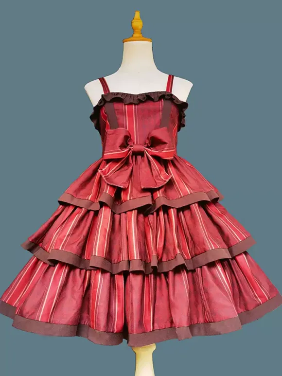Lolita Dresses Tea party style Lolita skirt Bows Sleeveless Polyester Sweet Deep Apricot