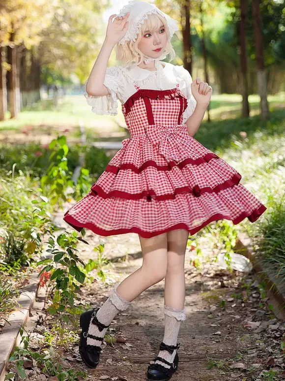 Lolita Dresses Tea party style Lolita skirt Bows Sleeveless Polyester Sweet Deep Apricot