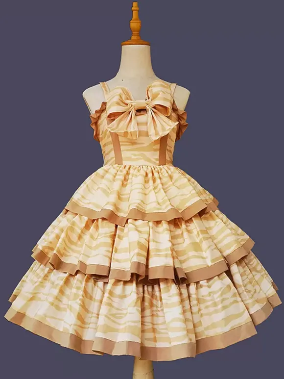 Lolita Dresses Tea party style Lolita skirt Bows Sleeveless Polyester Sweet Deep Apricot