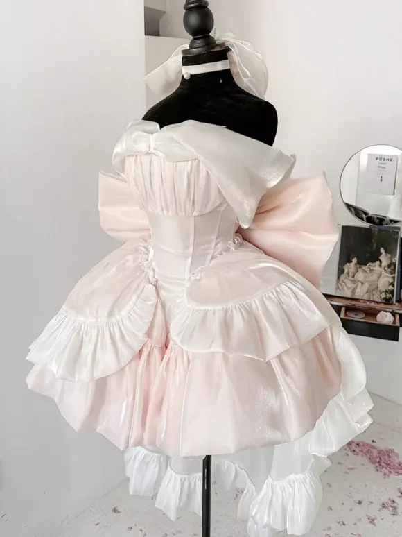 Lolita Dresses Tied Off Shoulder Sweet Fairy JSK Princess Dress Bow And Choker And Arm Bands Set Up