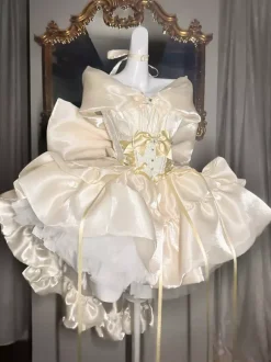 Lolita Dresses Tied Off Shoulder Sweet Fairy JSK Princess Dress Bow And Choker And Arm Bands Set Up