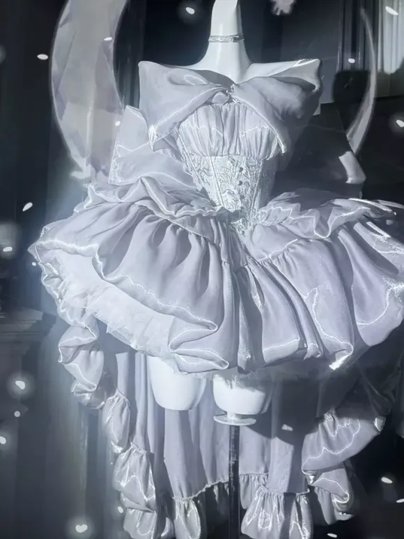 Lolita Dresses Tied Off Shoulder Sweet Fairy JSK Princess Dress Bow And Choker And Arm Bands Set Up