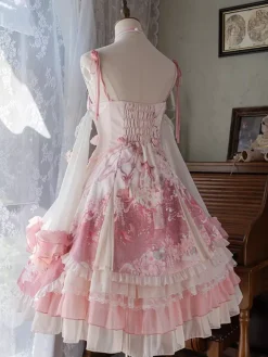 Lolita Dress Sweet Magenta Sleeveless Lace Dress with Chains Kawaii Asian Fashion