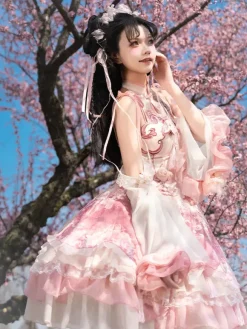 Lolita Dress Sweet Magenta Sleeveless Lace Dress with Chains Kawaii Asian Fashion