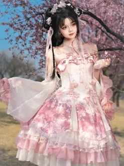 Lolita Dress Sweet Magenta Sleeveless Lace Dress with Chains Kawaii Asian Fashion