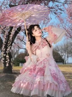 Lolita Dress Sweet Magenta Sleeveless Lace Dress with Chains Kawaii Asian Fashion