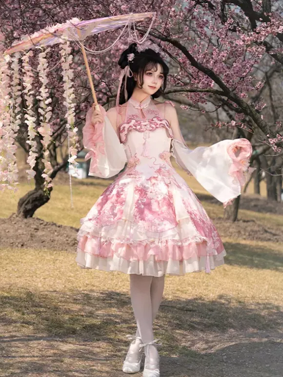 Lolita Dress Sweet Magenta Sleeveless Lace Dress with Chains Kawaii Asian Fashion