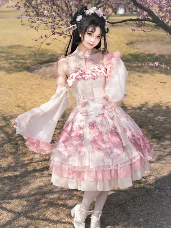 Lolita Dress Sweet Magenta Sleeveless Lace Dress with Chains Kawaii Asian Fashion