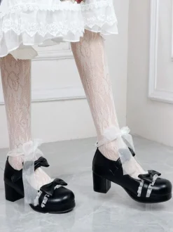 Lolita Footwear Black Round Toe PU Leather Lace Up Sweet Lolita Pumps