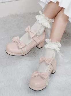 Lolita Footwear Black Round Toe PU Leather Lace Up Sweet Lolita Pumps