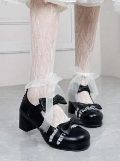 Lolita Footwear Black Round Toe PU Leather Lace Up Sweet Lolita Pumps