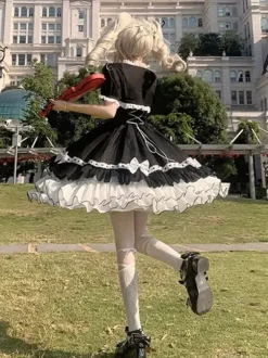 Lolita Jsk Dress And Smock Tow-piece Suit Multi-layer Ruffle Bowknot Sweet Princess Lolita Jsk Dress