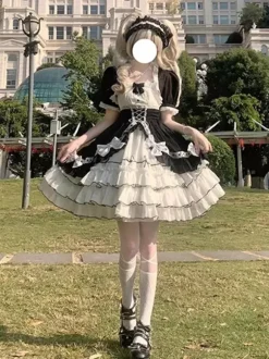 Lolita Jsk Dress And Smock Tow-piece Suit Multi-layer Ruffle Bowknot Sweet Princess Lolita Jsk Dress