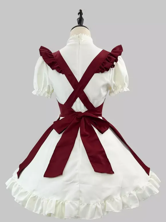 Lolita Maid Christmas Dress Short Sleeve Knee Length Cute Ribbon Cosplay Costume