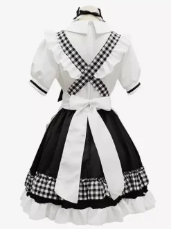 Lolita Maid Outfit Suit Sweet Plaid Uniform Princess Dress Set Anime Cosplay Costumes