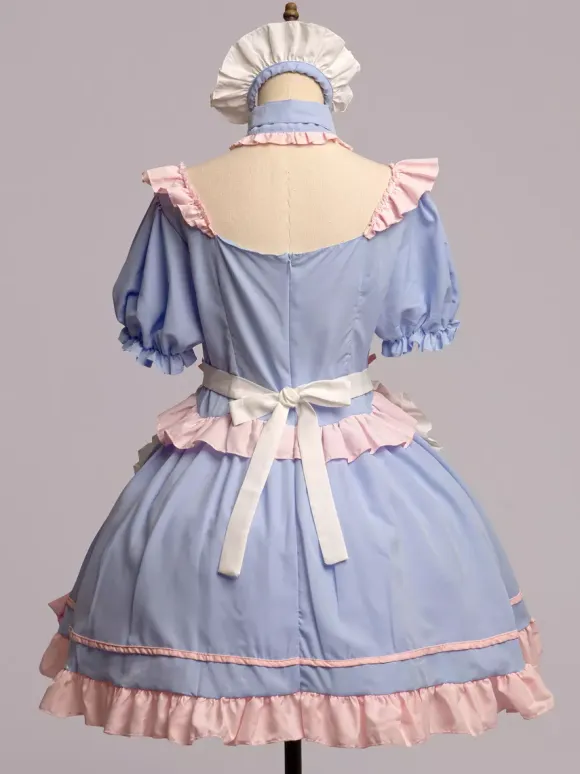Lolita Pink Maid Outfit Suit Sweet Uniform Princess Dress Set Cosplay Costumes