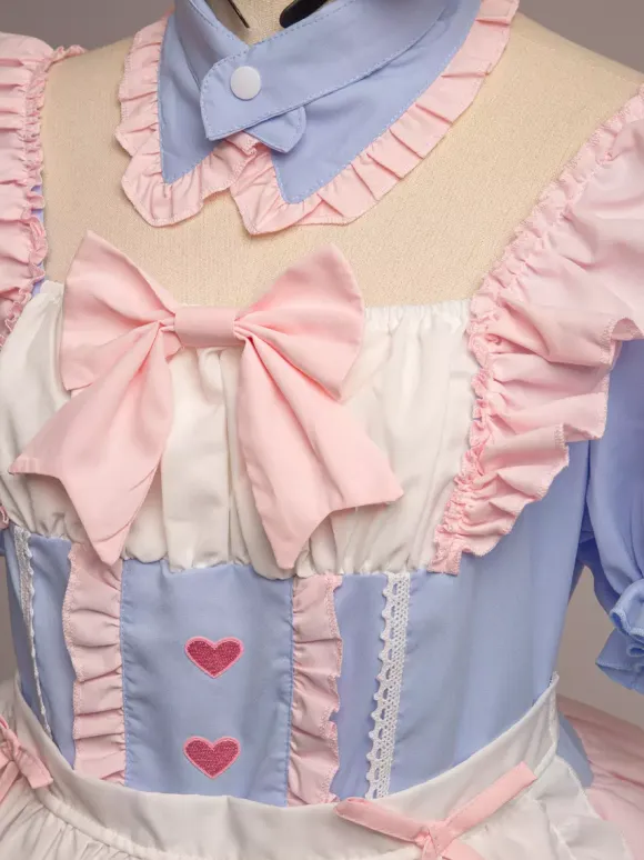 Lolita Pink Maid Outfit Suit Sweet Uniform Princess Dress Set Cosplay Costumes