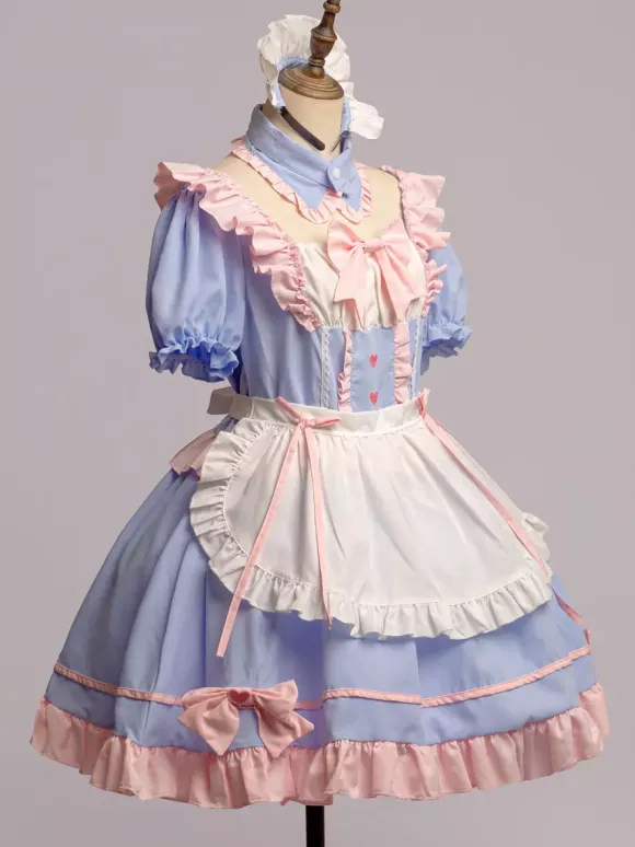 Lolita Pink Maid Outfit Suit Sweet Uniform Princess Dress Set Cosplay Costumes