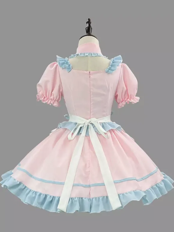Lolita Pink Maid Outfit Suit Sweet Uniform Princess Dress Set Cosplay Costumes