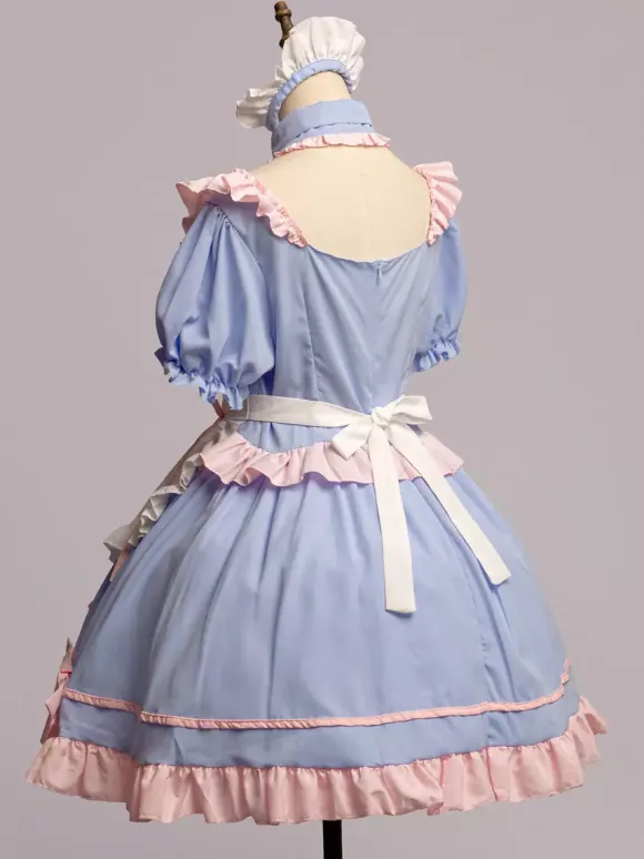 Lolita Pink Maid Outfit Suit Sweet Uniform Princess Dress Set Cosplay Costumes