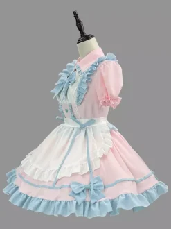 Lolita Pink Maid Outfit Suit Sweet Uniform Princess Dress Set Cosplay Costumes